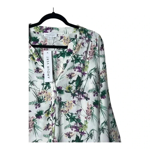 1302. AMOUR VERT NEW WITH TAGS LONG SLEEVE BLOUSE 100% SILK FLORAL PATTERN MED‎ - Picture 3 of 10